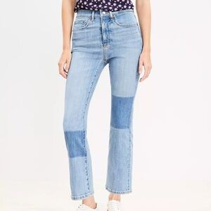 LOFT Women 28/6 Blue Destructed Mid Stone Wash Denim High Rise Kick Crop Jeans